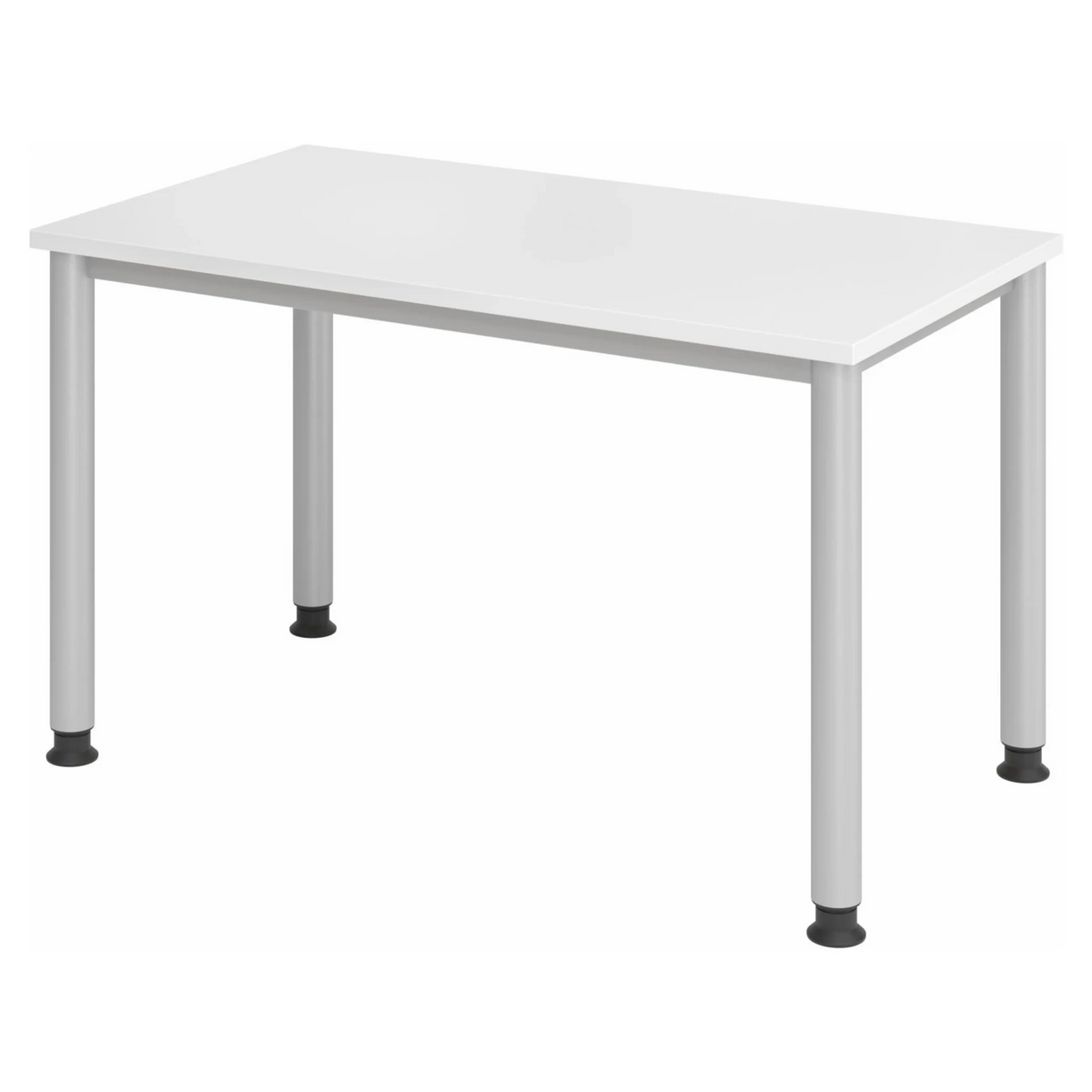 Bureau réglable en hauteur HILO 612 S en blanc et argent avec quatre pieds ronds de hjh OFFICE PRO