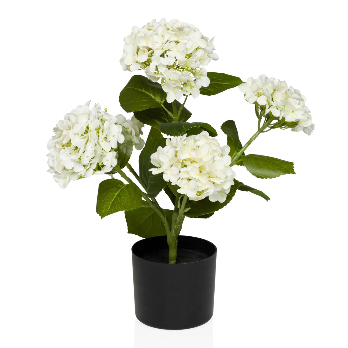 Plante artificielle HYDRANGEA avec fleurs blanches, feuilles vertes et pot noir de hjh OFFICE