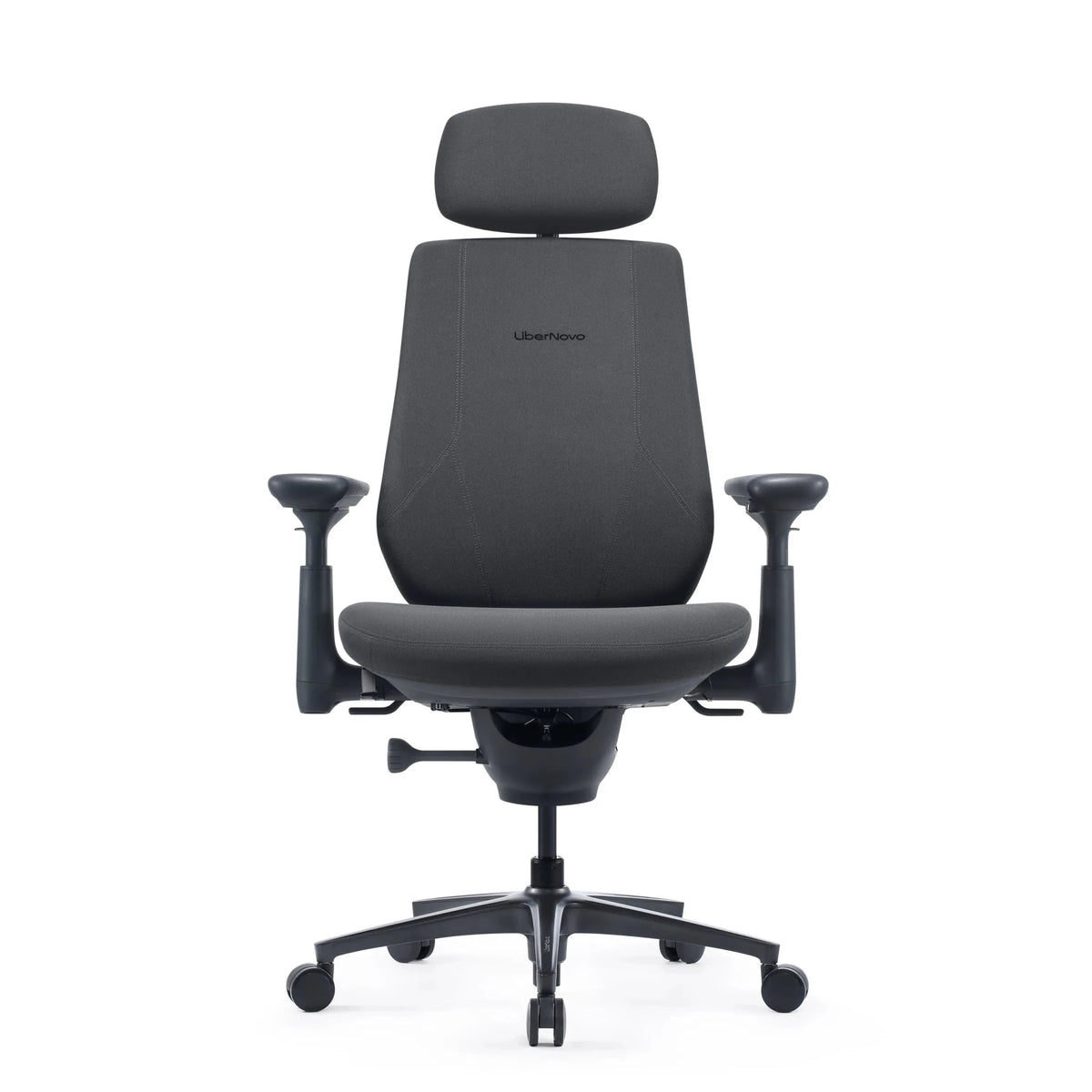 Chaise de bureau LiberNovo Maxis Airflow en graphite avec appui-tête, accoudoirs et cinq roulettes de Libernovo