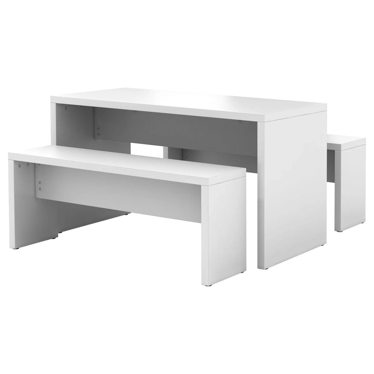 Table de conférence blanche MEETING MPSET1 avec deux bancs assortis au design épuré de hjh OFFICE PRO