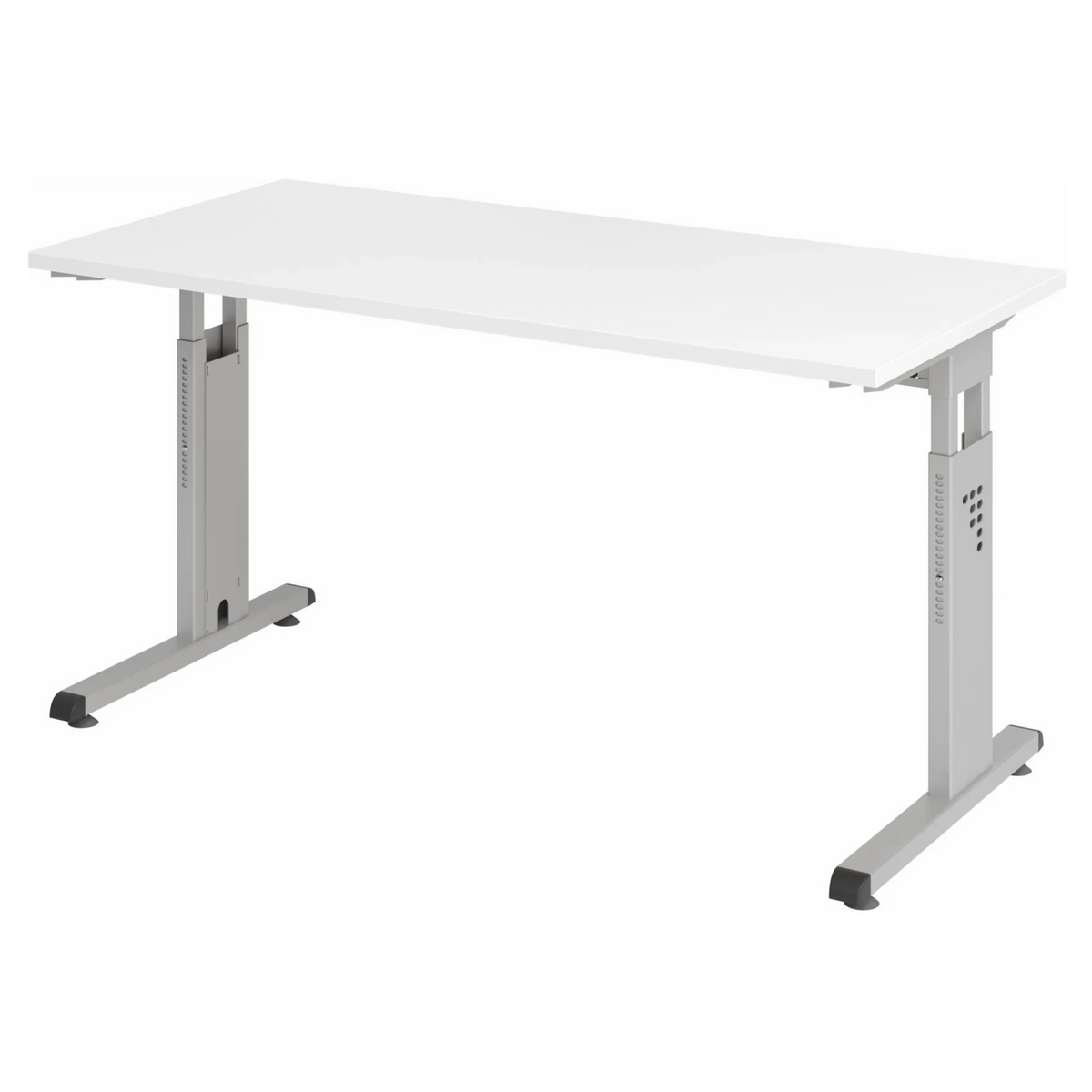 Bureau réglable en hauteur MEGA 614 S avec plateau blanc et structure argentée de hjh OFFICE PRO