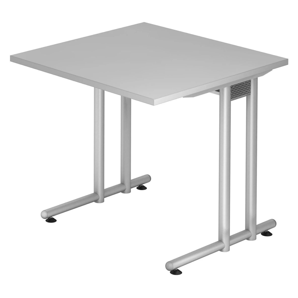 Bureau gris NANO 8 S avec structure argentée et plateau carré de hjh OFFICE PRO