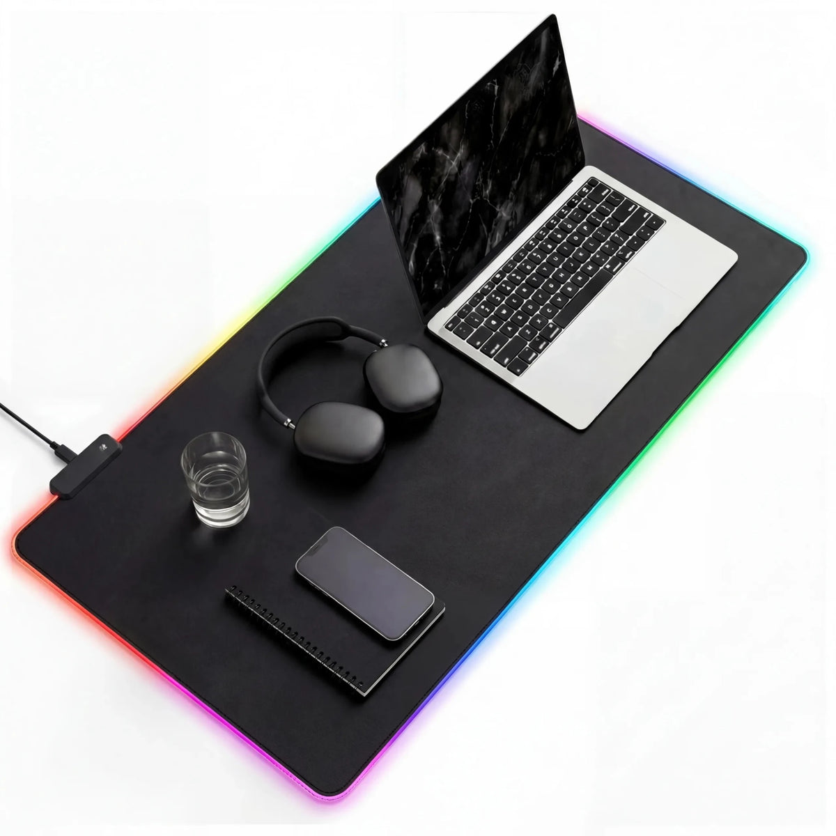 Sous-main de Bureau Padflux Game en noir avec bord LED coloré et ordinateur portable de hjh OFFICE