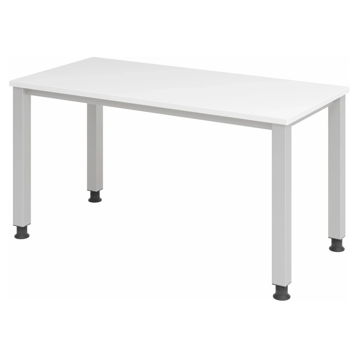 Bureau réglable en hauteur QUEO 614 S en blanc et argent avec quatre pieds carrés de hjh OFFICE PRO