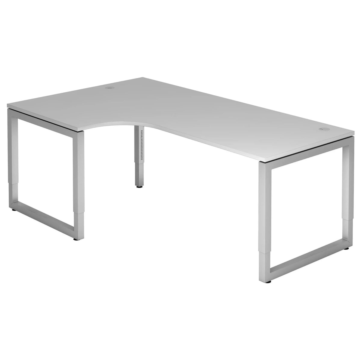 Bureau en L REGO 82 S en gris avec structure argentée et passe-câbles de hjh OFFICE PRO