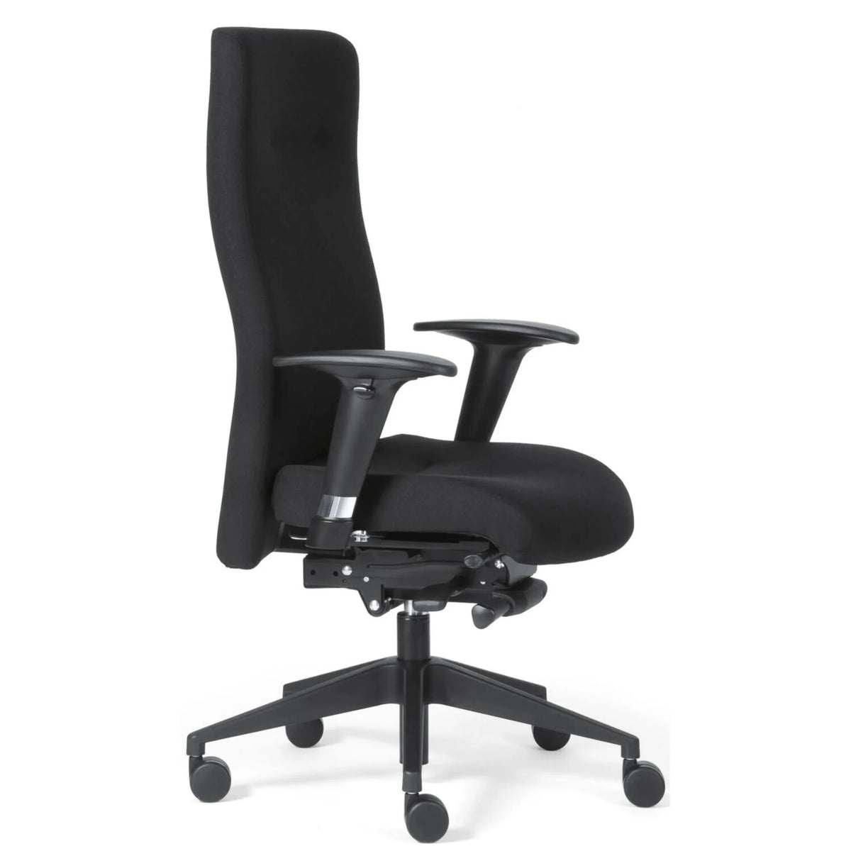 Siège de direction de luxe ROVO XP avec revêtement en tissu noir, accoudoirs et piètement à roulettes de Rovo Chair