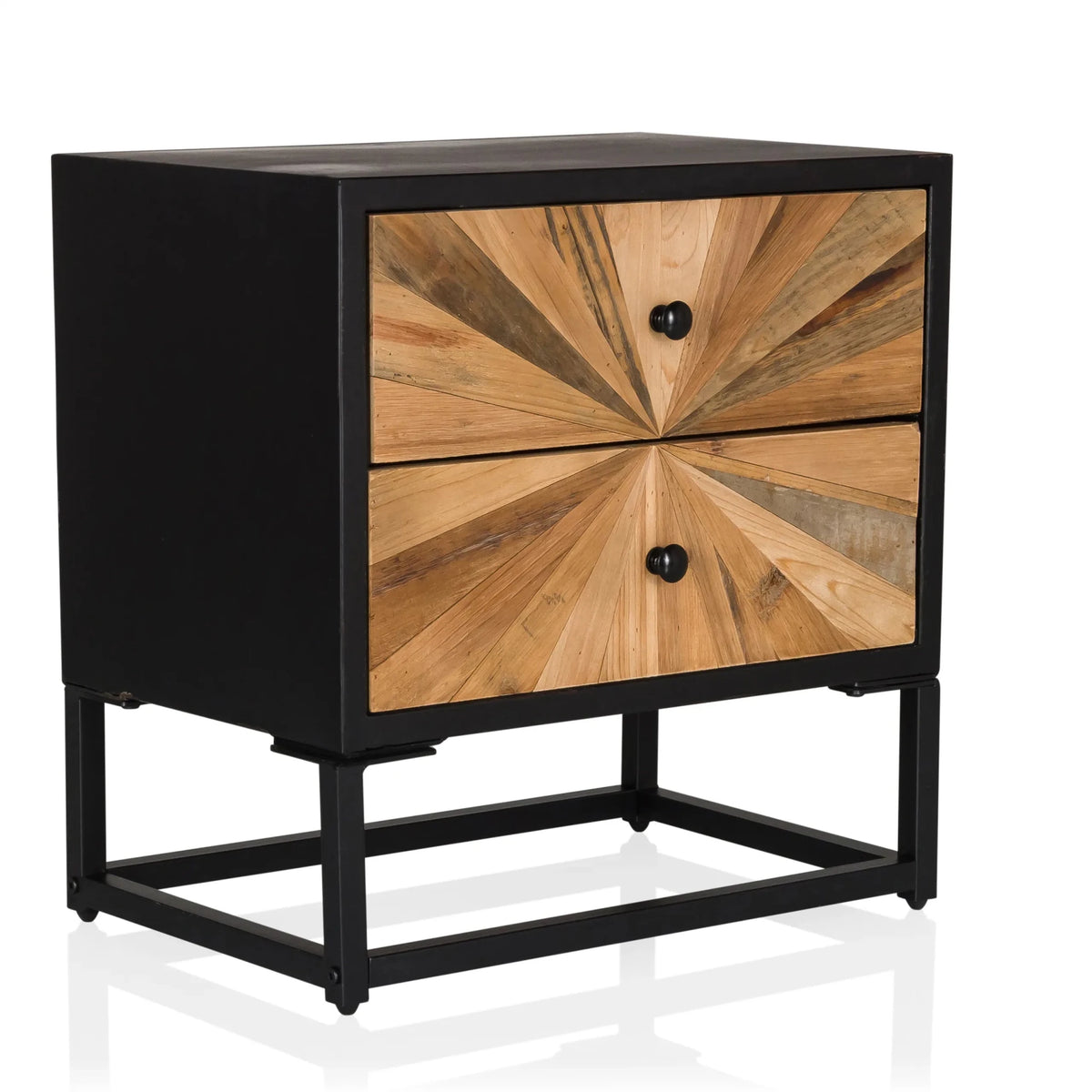 Buffet SANTJAGO BLACK SUN S avec cadre noir et deux tiroirs couleur bois au design rayons de soleil de hjh LIVING