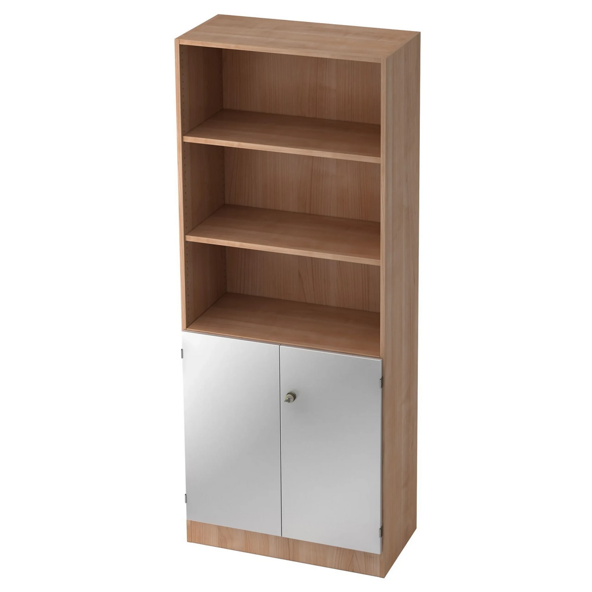 Étagère SIGNA K 6770 SG aspect noyer avec trois niches ouvertes et un meuble bas argenté de hjh OFFICE PRO