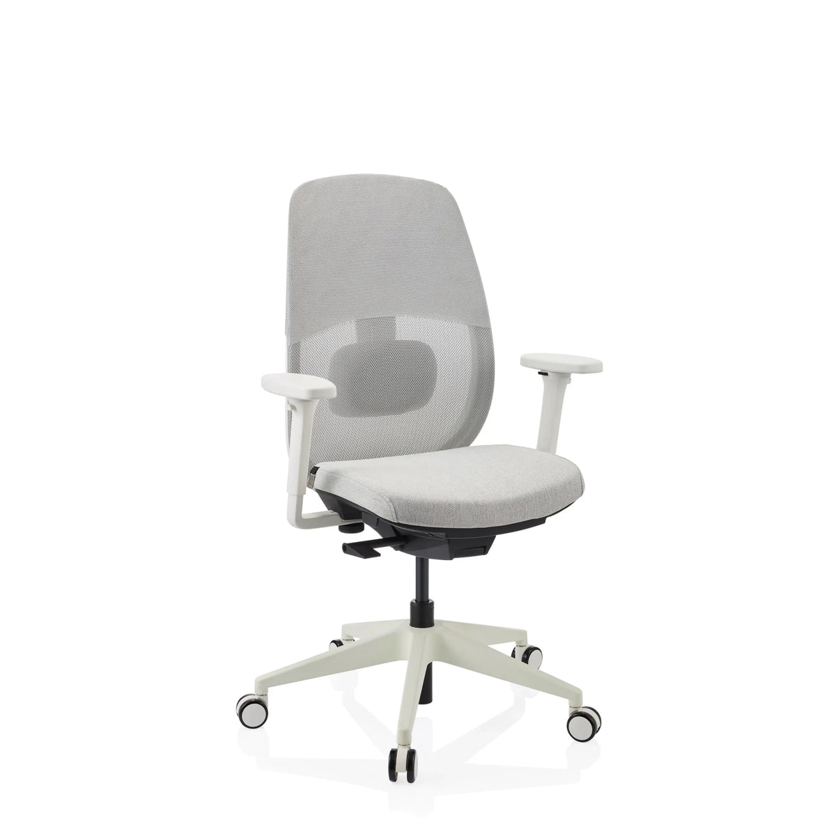 Siège de bureau de qualité professionnelle Skandis en blanc-gris avec dossier en maille et pied à roulettes de hjh OFFICE