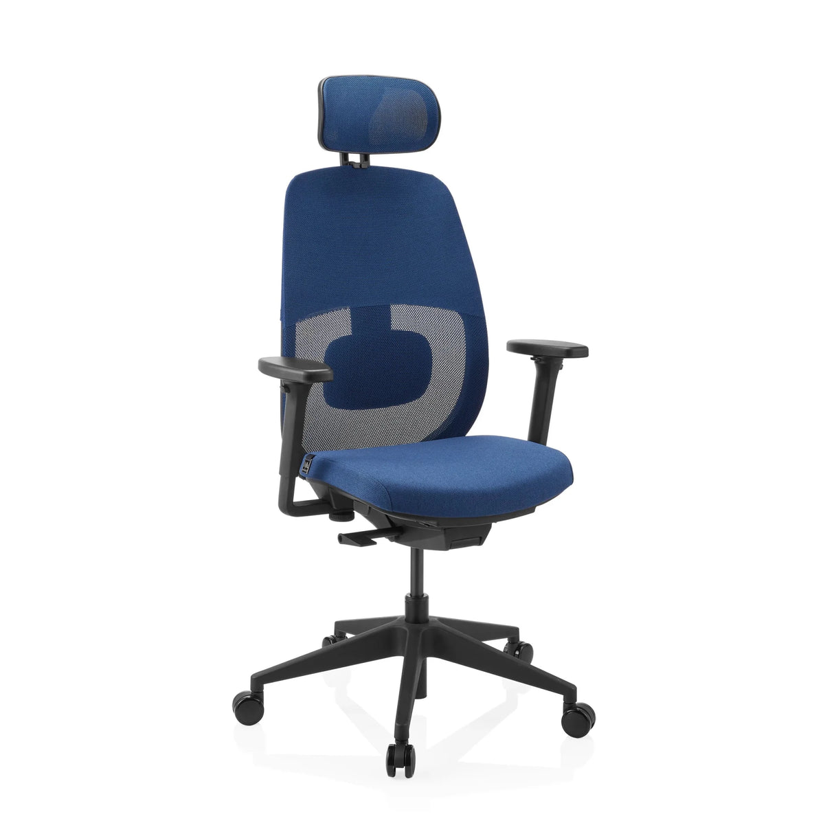 Siège de bureau de qualité professionnelle Skandis Pro en bleu avec appui-tête et cadre noir de hjh OFFICE