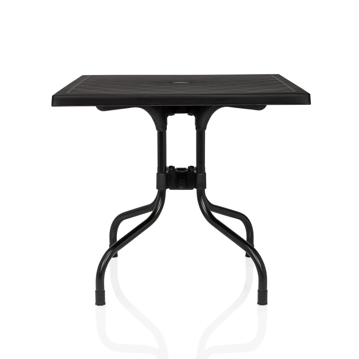 Table pliante TRAVANO T1 noire avec plateau carré et piètement incurvé de hjh LIVING