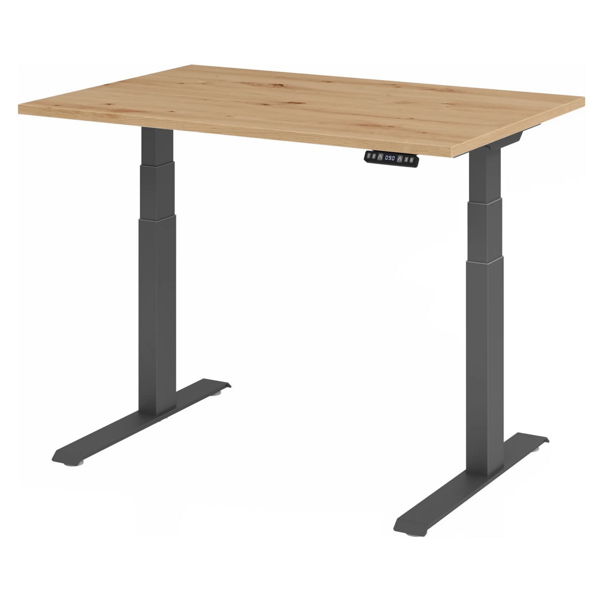 Bureau à hauteur réglable électriquement XDKB 12 G en chêne rustique avec piètement gris de hjh OFFICE PRO