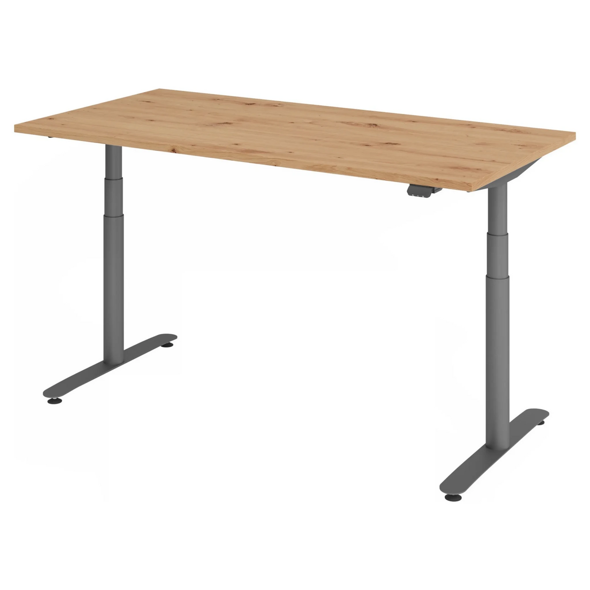 Bureau à hauteur réglable électriquement XDLR 16 G avec plateau en chêne rustique et piètement gris de hjh OFFICE PRO