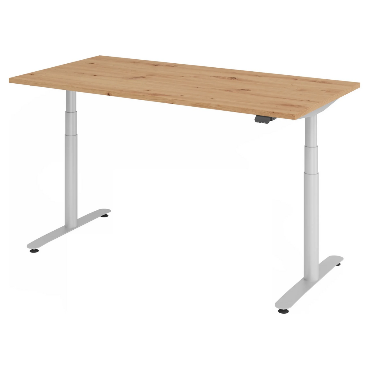 Bureau à hauteur réglable électriquement XDLR 16 S en chêne rustique avec piètement blanc de hjh OFFICE PRO
