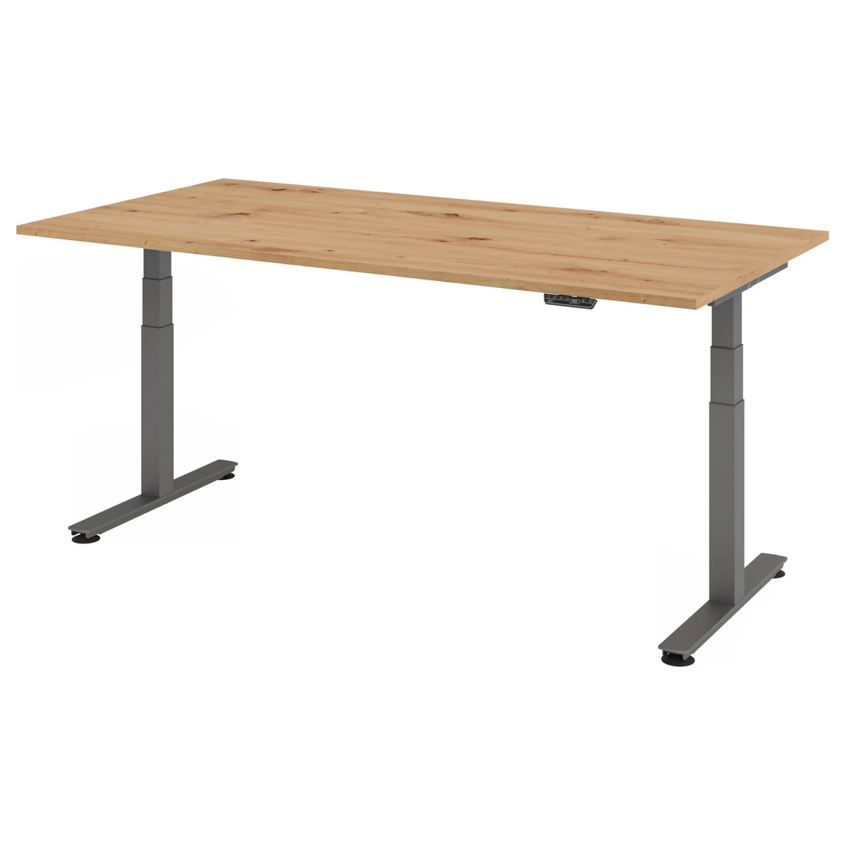Bureau à hauteur réglable électriquement XDSM 2E G en chêne rustique avec structure grise de hjh OFFICE PRO