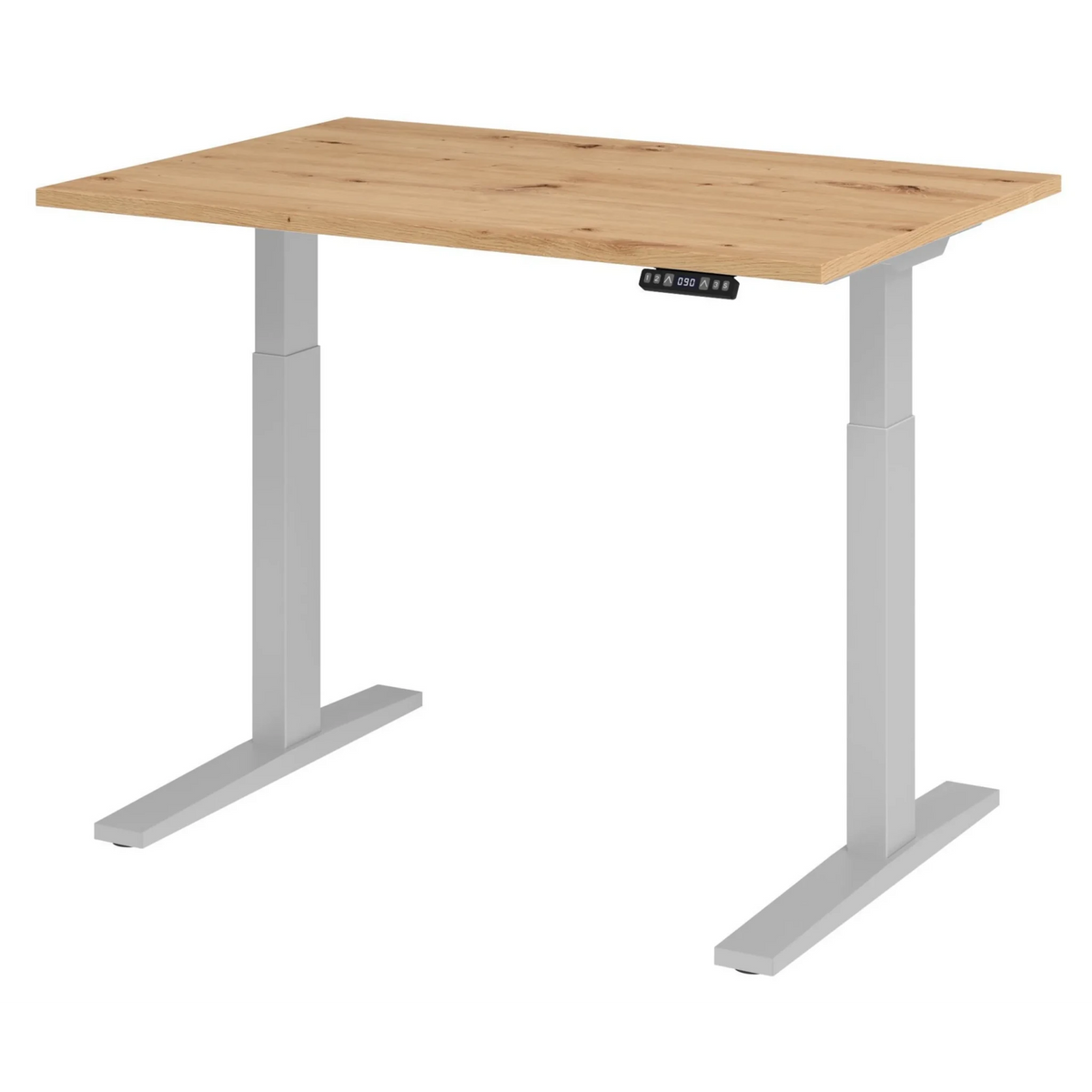 Bureau à hauteur réglable électriquement XMKA 12 S en chêne rustique avec piètement gris clair de hjh OFFICE PRO