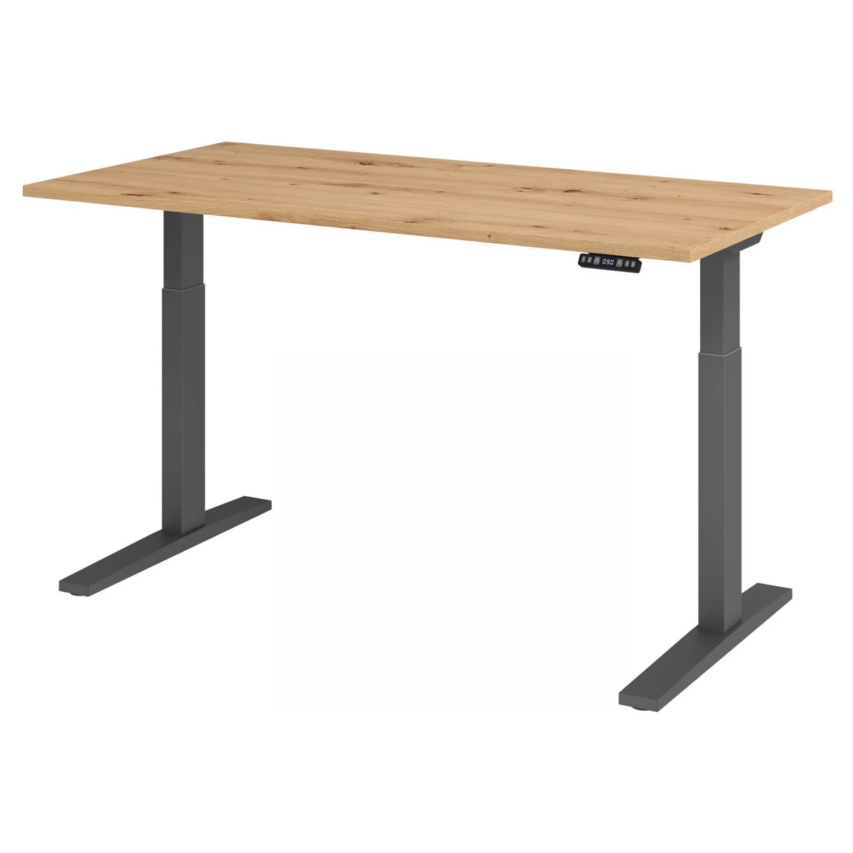 Bureau à hauteur réglable électriquement XMKA 16 G en chêne rustique avec structure gris foncé de hjh OFFICE PRO