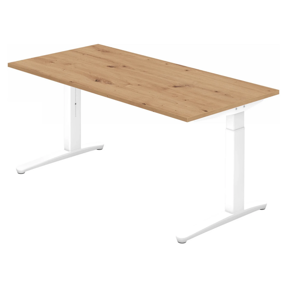 Bureau réglable en hauteur XTRA XB 16 WW en chêne rustique avec piétement blanc de hjh OFFICE PRO
