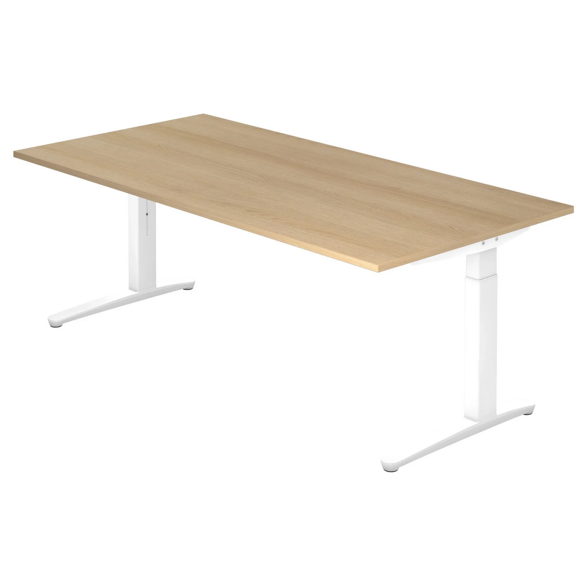Bureau réglable en hauteur XTRA XB 2E WW avec plateau en chêne rustique et piétement blanc de hjh OFFICE PRO