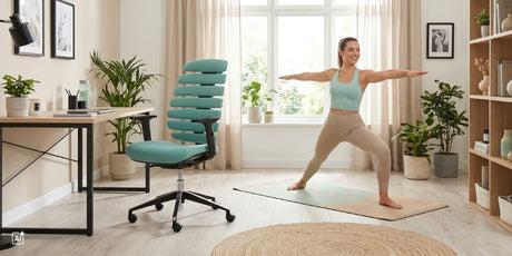 eine Frau macht im Homeoffice Sport