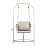 Fauteuil suspendu beige Skylo avec structure, coussin d'assise et rangement intégré de hjh LIVING – vue à 360° (vue de face 0°)