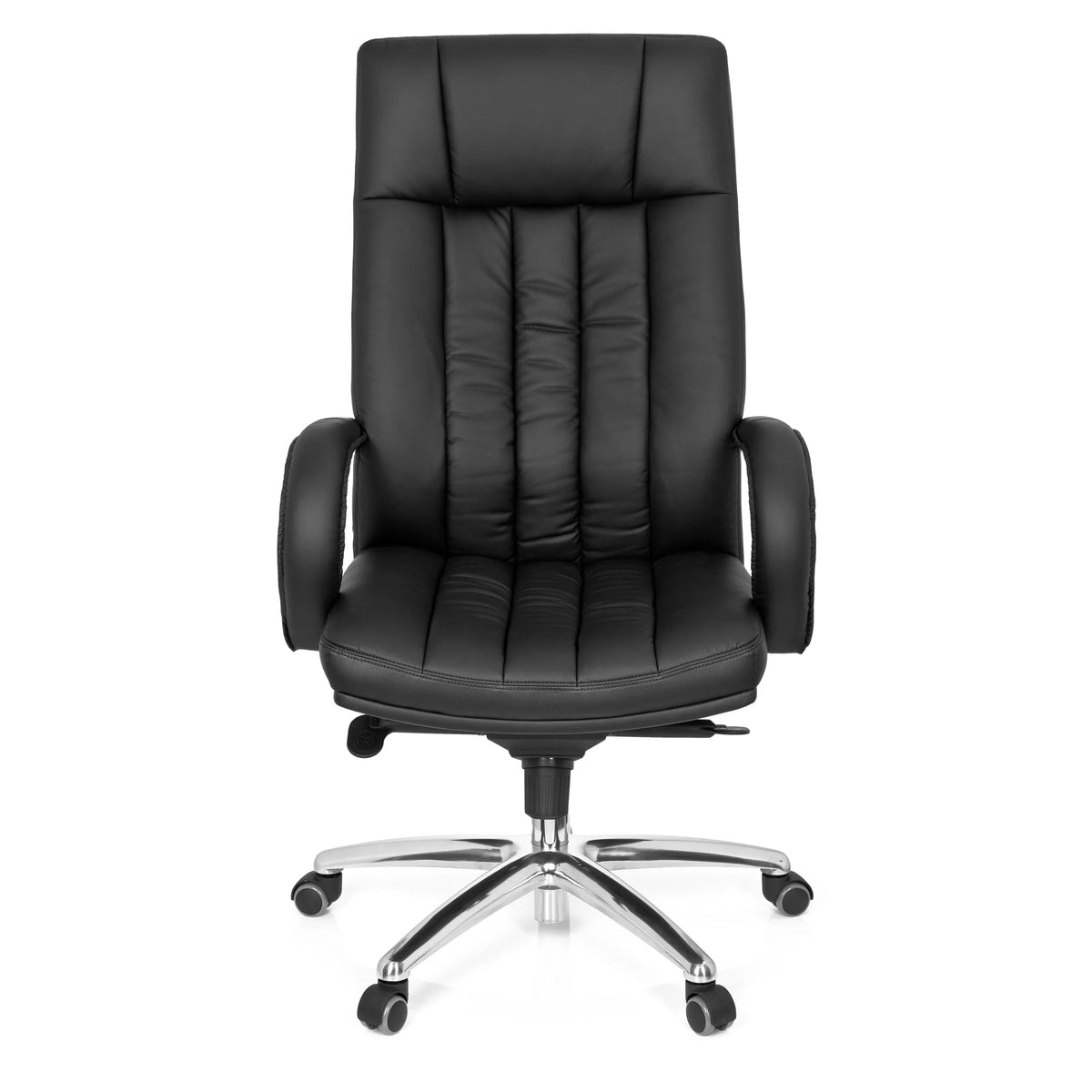 Siège pivotant XXL G 300 noir avec surpiqûres, accoudoirs et piètement à cinq roulettes de hjh OFFICE – vue à 360° (vue de face 0°)