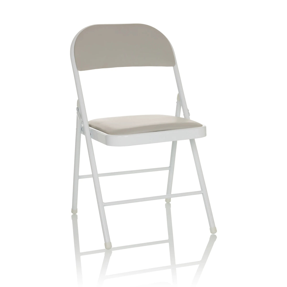 Chaise pliante grise TUDELA W avec rembourrage en similicuir et structure blanche de hjh OFFICE – vue à 360° (vue de face 15°)