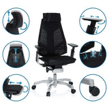 Siège de bureau haut de gamme GENIDIA PRO en noir avec différentes options de réglage de hjh OFFICE