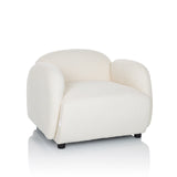 Fauteuil de salon VERDUNA blanc avec revêtement en tissu structuré et pieds noirs courts de hjh LIVING – vue à 360° (vue de face 15°)