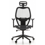 Siège de bureau de qualité professionnelle AIR-PORT noir, dossier maille, appui-tête et base à 5 roulettes de hjh OFFICE – vue à 360° (vue de face 0°)