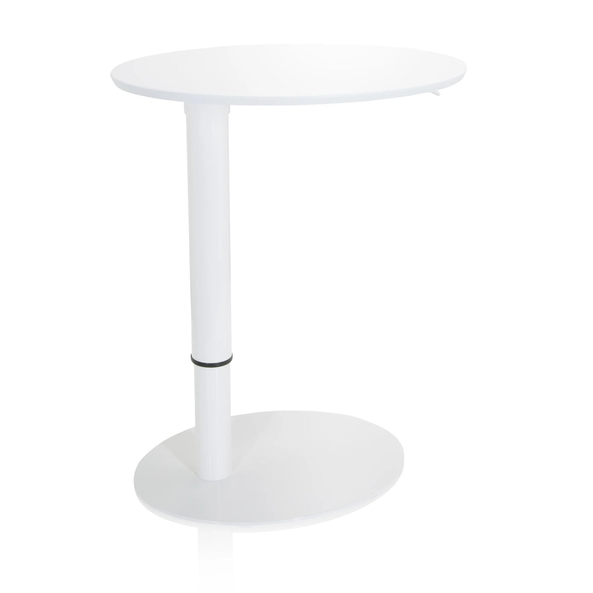 Bureau assis-debout blanc STAND III avec plateau rond et pied rond de hjh OFFICE – vue à 360° (vue de face 20°)