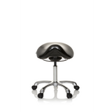 Tabouret de selle ORTHO SIT noir avec repose-pieds en croix et cinq roulettes de hjh OFFICE – vue à 360° (vue de face 0°)