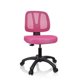 Chaise pivotante pour des enfants KID YU 200 rose avec dossier en maille et pied noir à cinq roulettes de hjh OFFICE – vue à 360° (vue de face 15°)