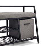 Panier de rangement gris et étagères grillagées de l'armoire à chaussures Estha Loft avec cadre en métal noir de hjh LIVING