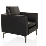 Fauteuil de salon BAVERO noir avec revêtement en similicuir et pieds en métal de hjh OFFICE – vue à 360° (vue de trois quarts avant 60°)