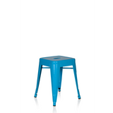 Tabouret de bistrot VANTAGGIO bleu clair avec assise carrée et traverses de hjh OFFICE – vue à 360° (vue de trois quarts avant 40°)
