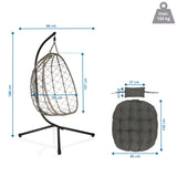 Dessin coté du Fauteuil suspendu COCOVA d'une hauteur de 188 cm et d'une largeur de 98 cm de hjh LIVING
