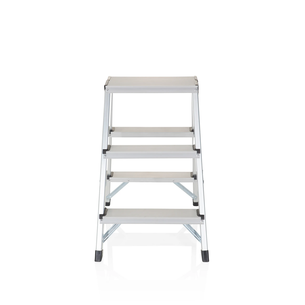 Échelle pliante SOLID argentée en aluminium avec trois marches de hjh OFFICE – vue à 360° (vue de face 0°)
