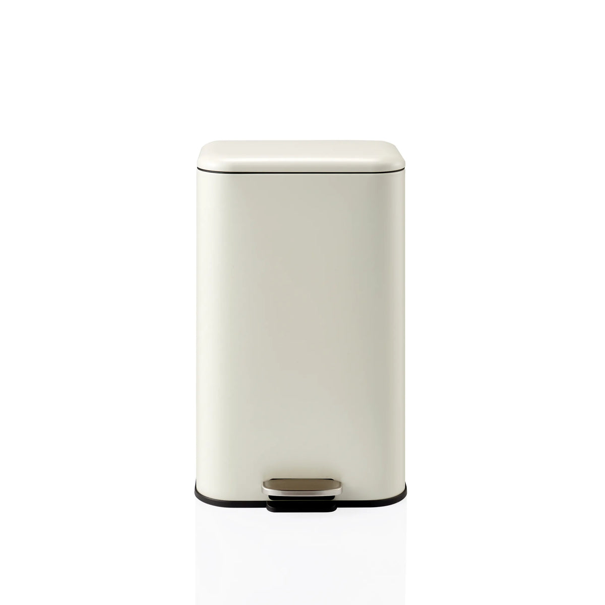 Poubelle Clean 1 beige avec ouverture à pédale et couvercle plat de hjh OFFICE – vue à 360° (vue de face 0°)