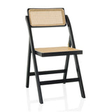 Chaise pliante TUDELA BAMBOO noire avec assise et dossier en cane viennoise marron de hjh LIVING – vue à 360° (vue de face 15°)
