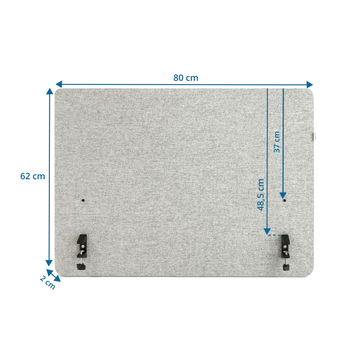 Dessin dimensionnel de la Cloison de table FLEXMIUT D SIDE de 80 × 62 cm de hjh OFFICE