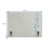 Dessin dimensionnel de la Cloison de table FLEXMIUT D SIDE de 80 × 62 cm de hjh OFFICE