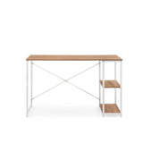 Bureau Easy Up2 en blanc et chêne avec étagère intégrée et traverse en X de hjh LIVING – vue à 360° (vue de face 0°)
