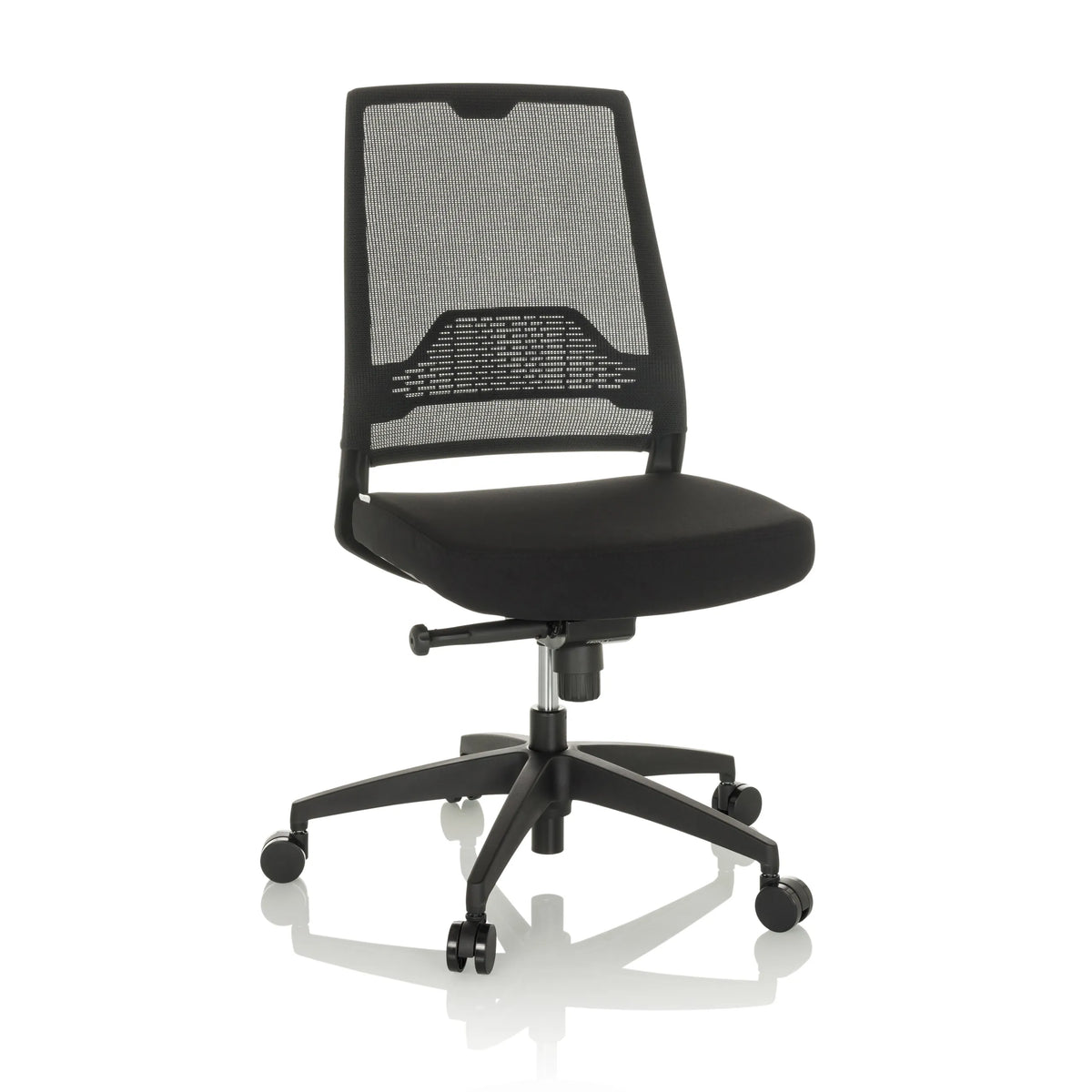 Siège de bureau de qualité professionnelle PORTO ECO I noir avec dossier en maille et base à cinq roulettes de hjh OFFICE – vue à 360° (vue de face 15°)