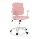 Chaise pivotante pour des enfants KID ERGOLINO W rose avec dossier segmenté et piètement blanc à cinq roulettes de hjh OFFICE – vue à 360° (vue de face 15°)