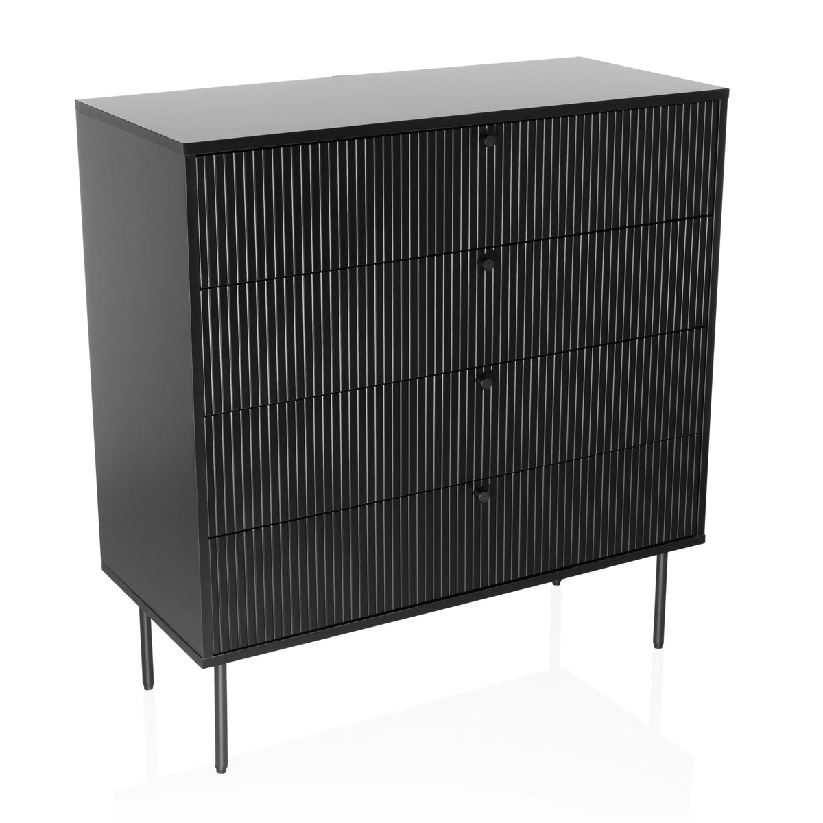 Commode noire KARBY K avec quatre tiroirs rainurés et des pieds fins de hjh LIVING – vue à 360° (vue de trois quarts avant 30°)
