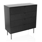 Commode noire KARBY K avec quatre tiroirs rainurés et des pieds fins de hjh LIVING – vue à 360° (vue de trois quarts avant 30°)
