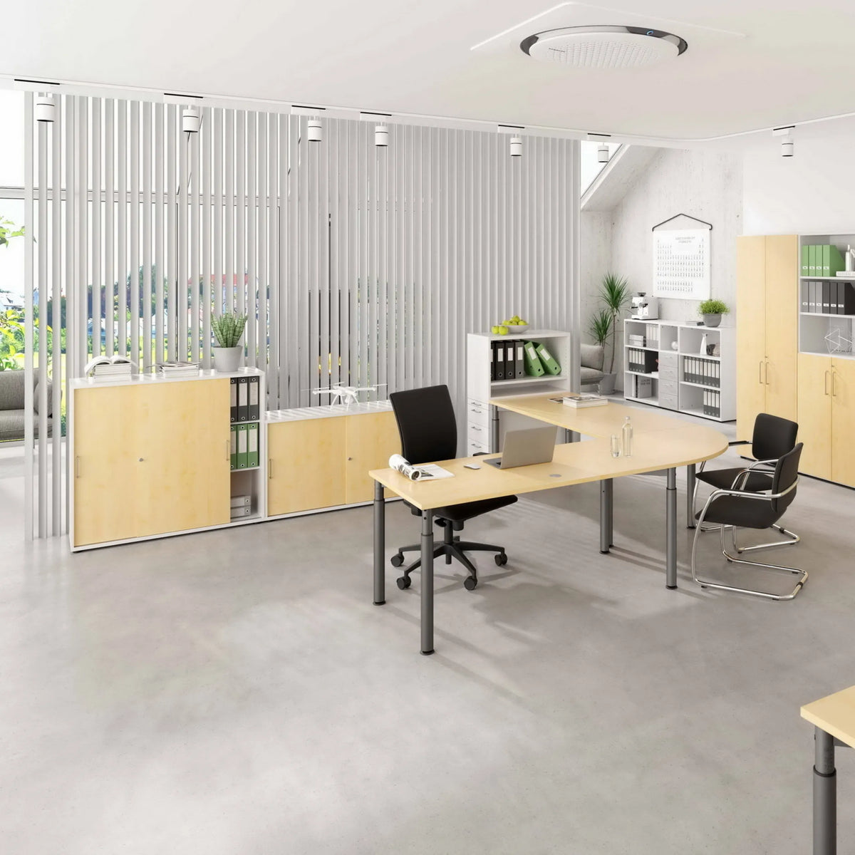 Höhenverstellbarer Schreibtisch YAMA 16 G in Ahorn und Graphit mit Maßen 160 x 80 cm von hjh OFFICE PRO