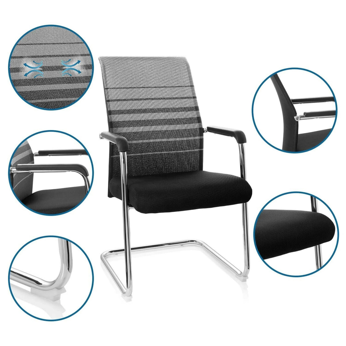 Chaises cantilever FALCONE V en noir et gris avec accoudoirs et piètement luge de hjh OFFICE