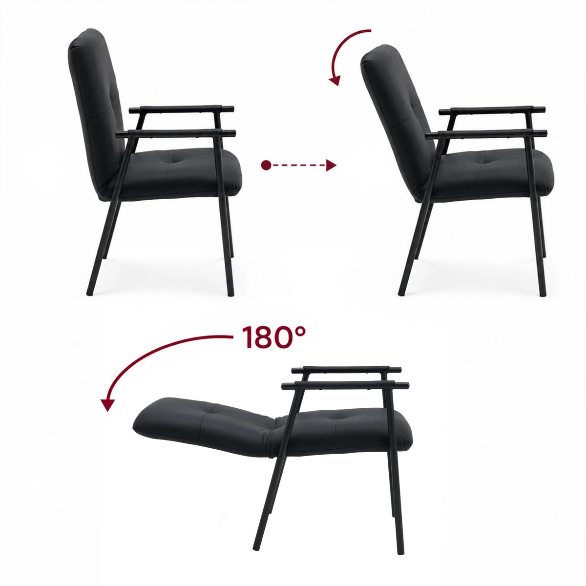 Dossier réglable de la chaise rembourrée Lifea Flex en similicuir noir avec trois positions d'inclinaison de hjh LIVING